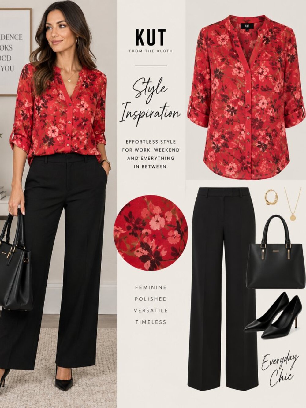 KUT From the Kloth Red Floral Button Down Blouse - Med